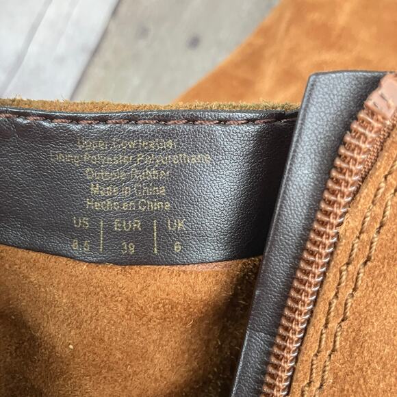 Aldo Suede Boots 8.5 Tan Leather Zipper Ankle Chunky Heel Western Boho Casual - Picture 9 of 14